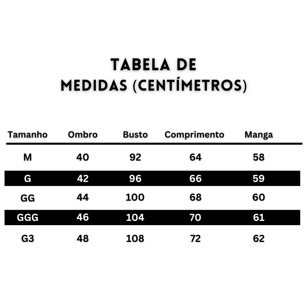 Tabela de medidas Virtus Store